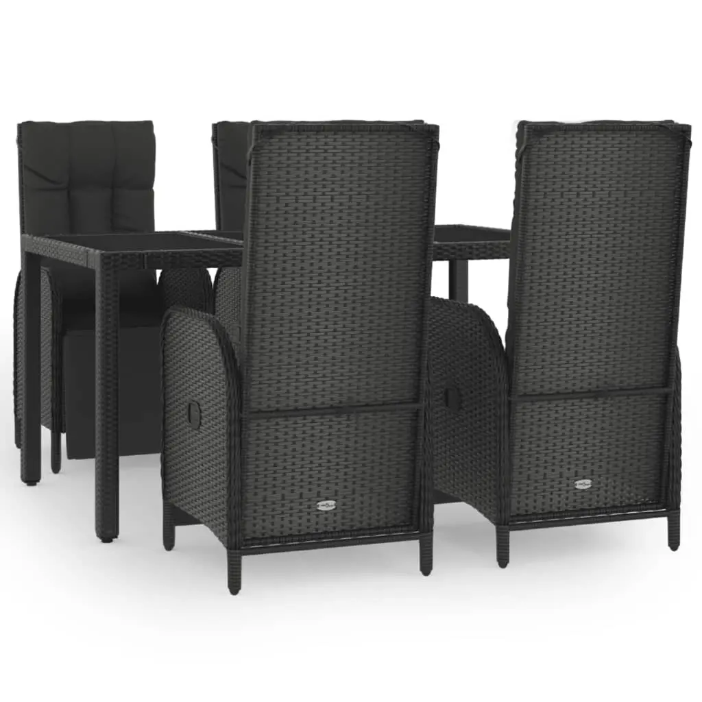 5 Piece Garden Dining Set with Cushions Black Poly Rattan 3185061 - Furniture