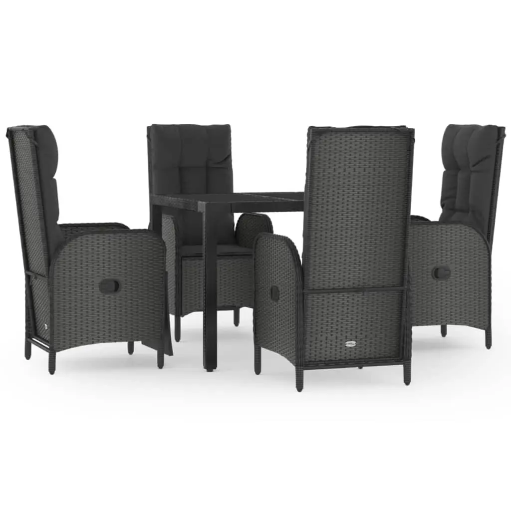 5 Piece Garden Dining Set with Cushions Black Poly Rattan 3185065 - Furniture