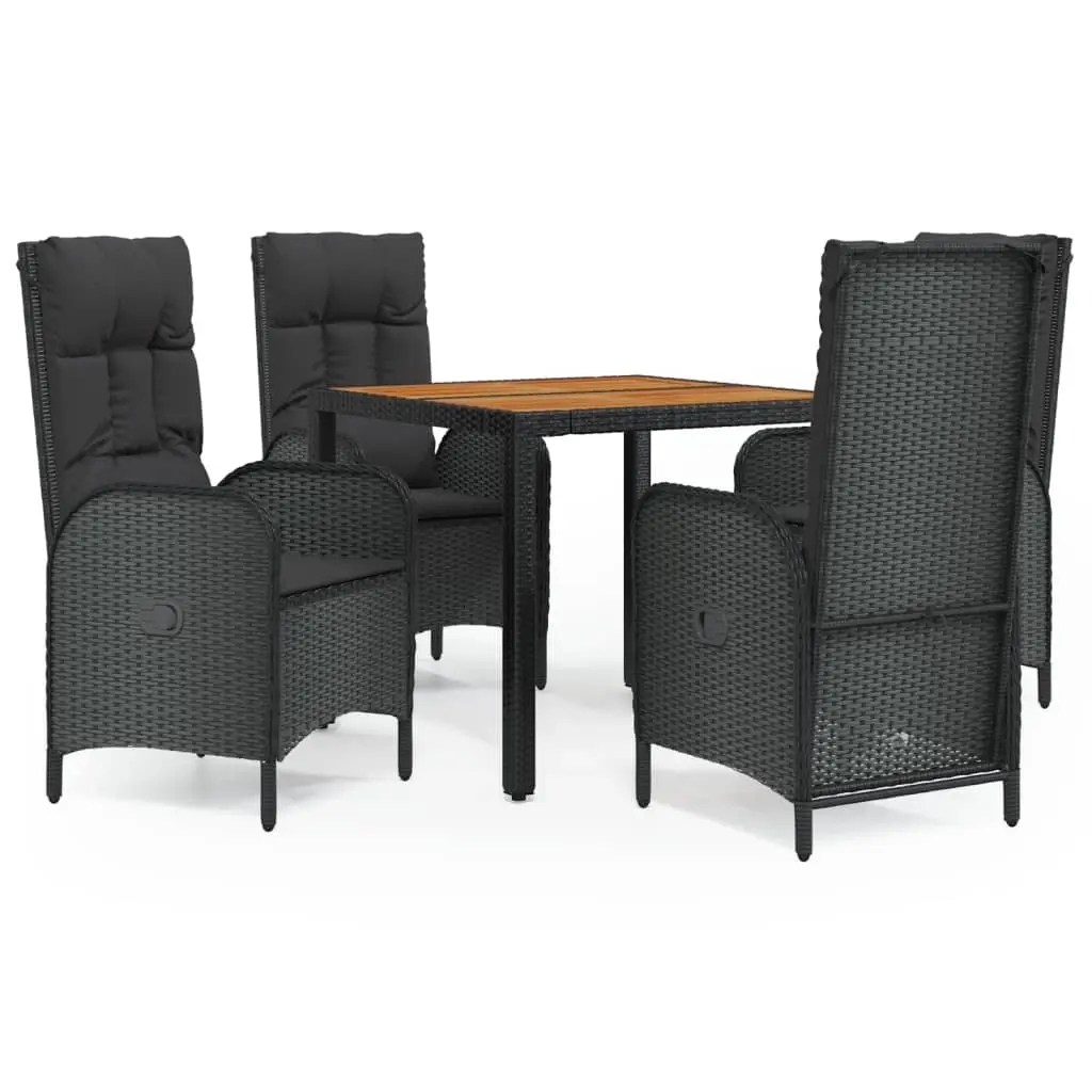 5 Piece Garden Dining Set with Cushions Black Poly Rattan 3185069 - Furniture
