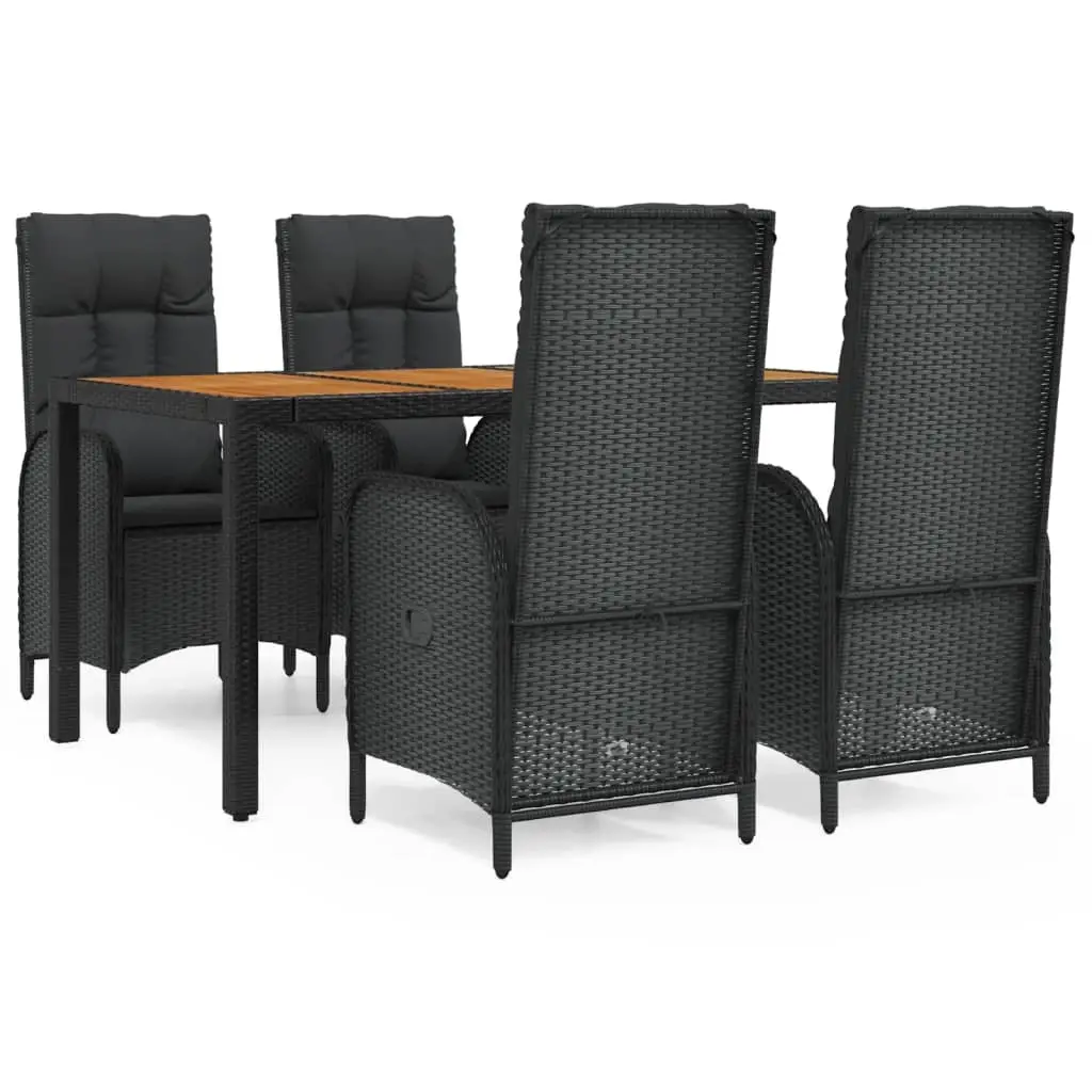 5 Piece Garden Dining Set with Cushions Black Poly Rattan 3185070 - Furniture
