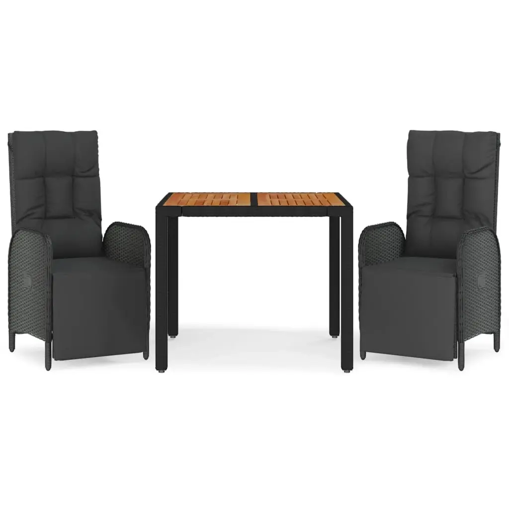 3 Piece Garden Dining Set with Cushions Black Poly Rattan 3185074 - Furniture