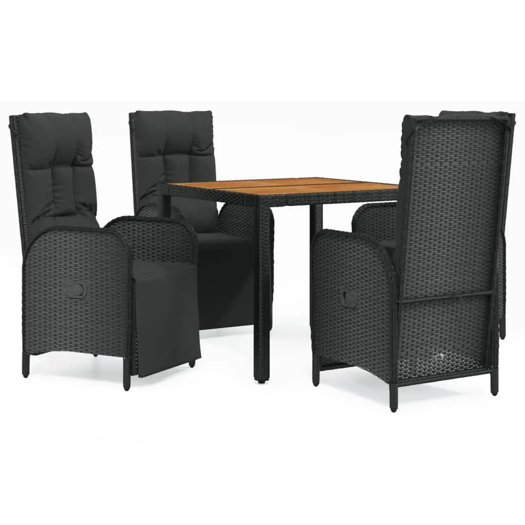 5 Piece Garden Dining Set with Cushions Black Poly Rattan 3185075 - Furniture