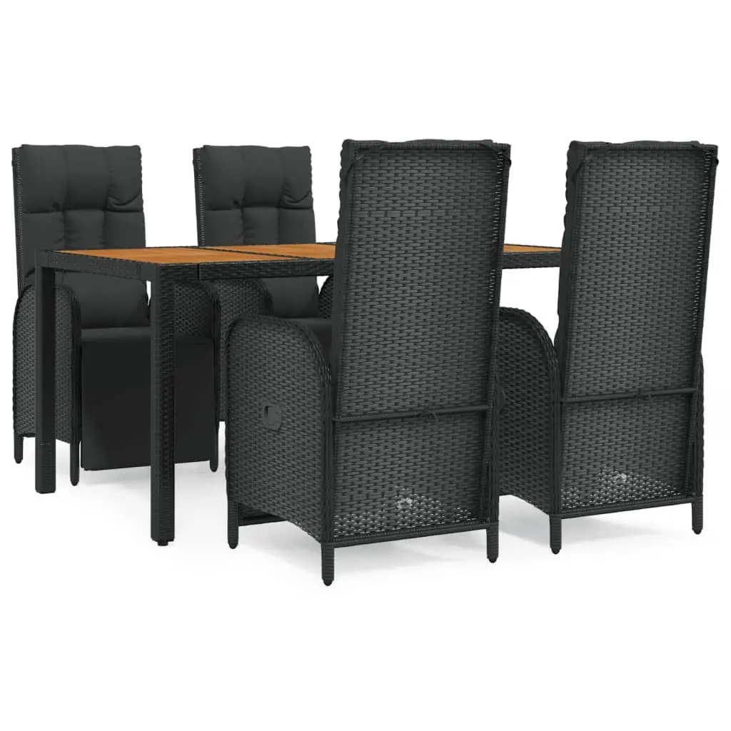 5 Piece Garden Dining Set with Cushions Black Poly Rattan 3185076 - Furniture
