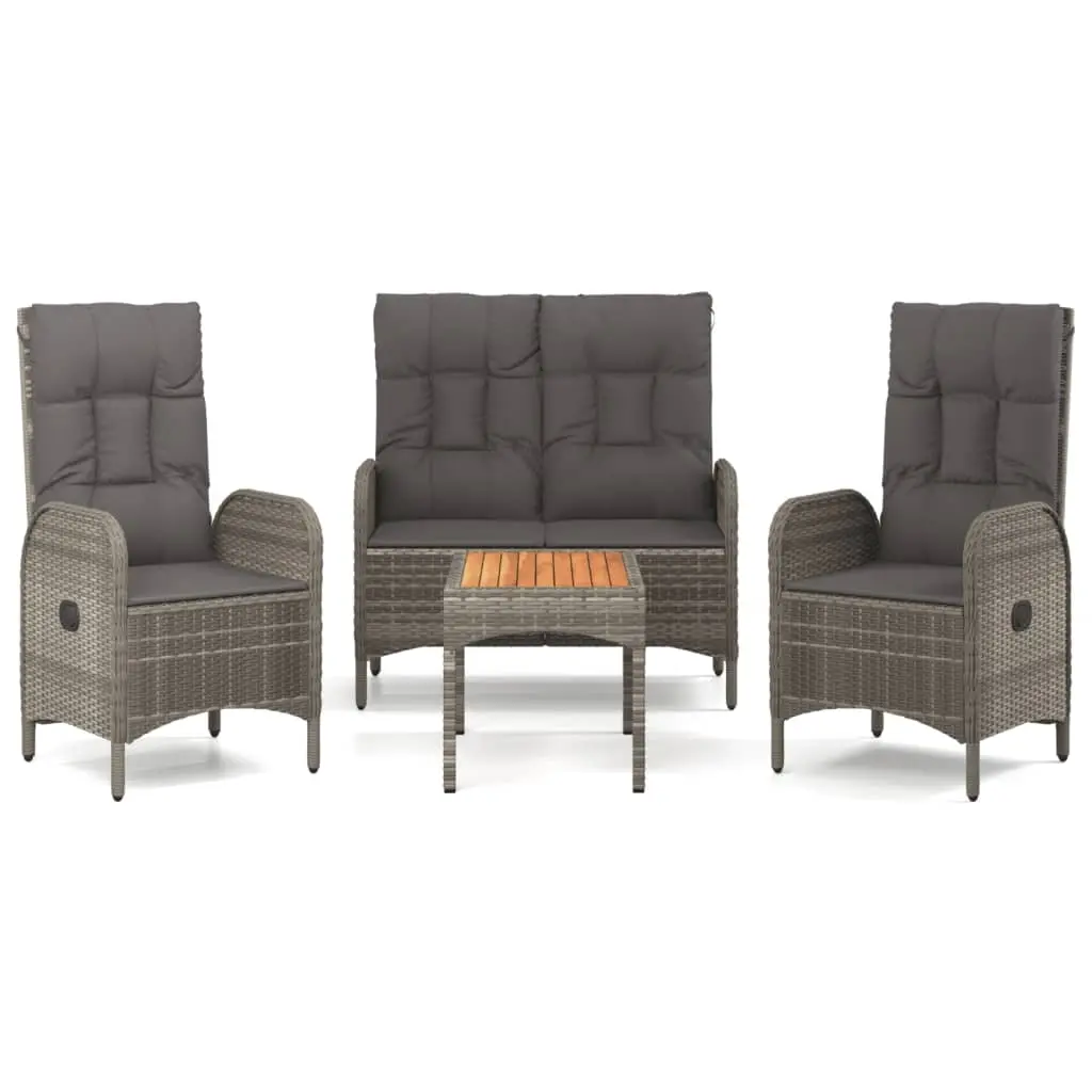4 Piece Garden Dining Set with Cushions Grey Poly Rattan 3185083 - Furniture