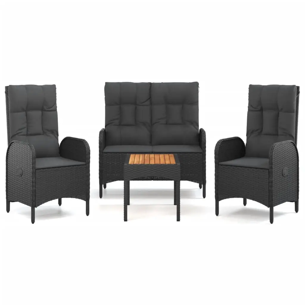 4 Piece Garden Dining Set with Cushions Black Poly Rattan 3185084 - Furniture