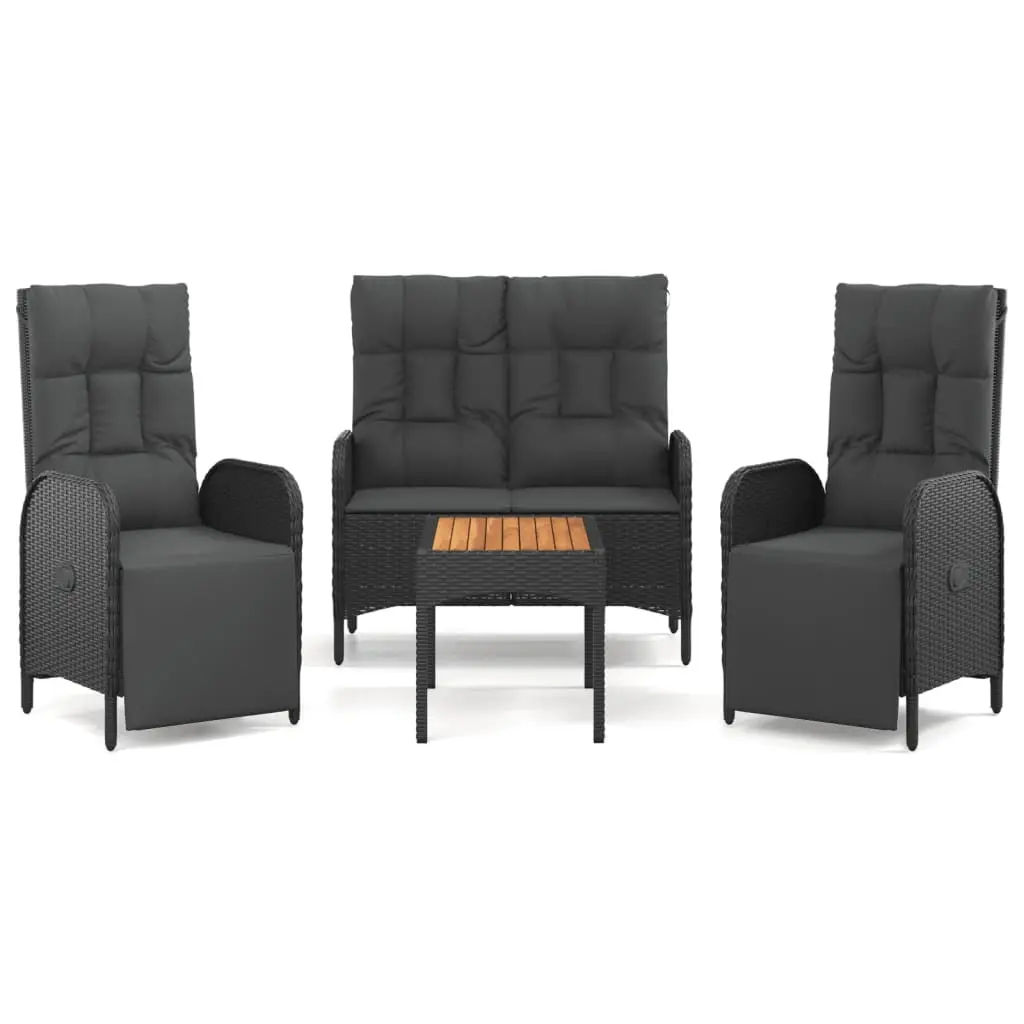 4 Piece Garden Dining Set with Cushions Black Poly Rattan 3185086 - Furniture