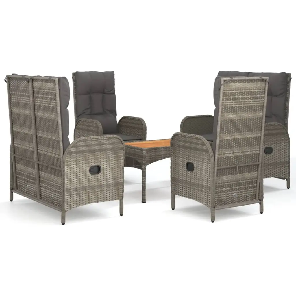 5 Piece Garden Dining Set with Cushions Grey Poly Rattan 3185087 - Furniture