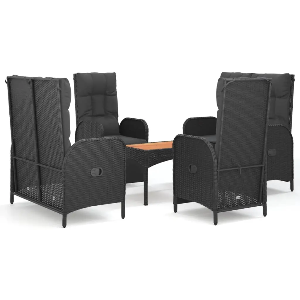 5 Piece Garden Dining Set with Cushions Black Poly Rattan 3185090 - Furniture