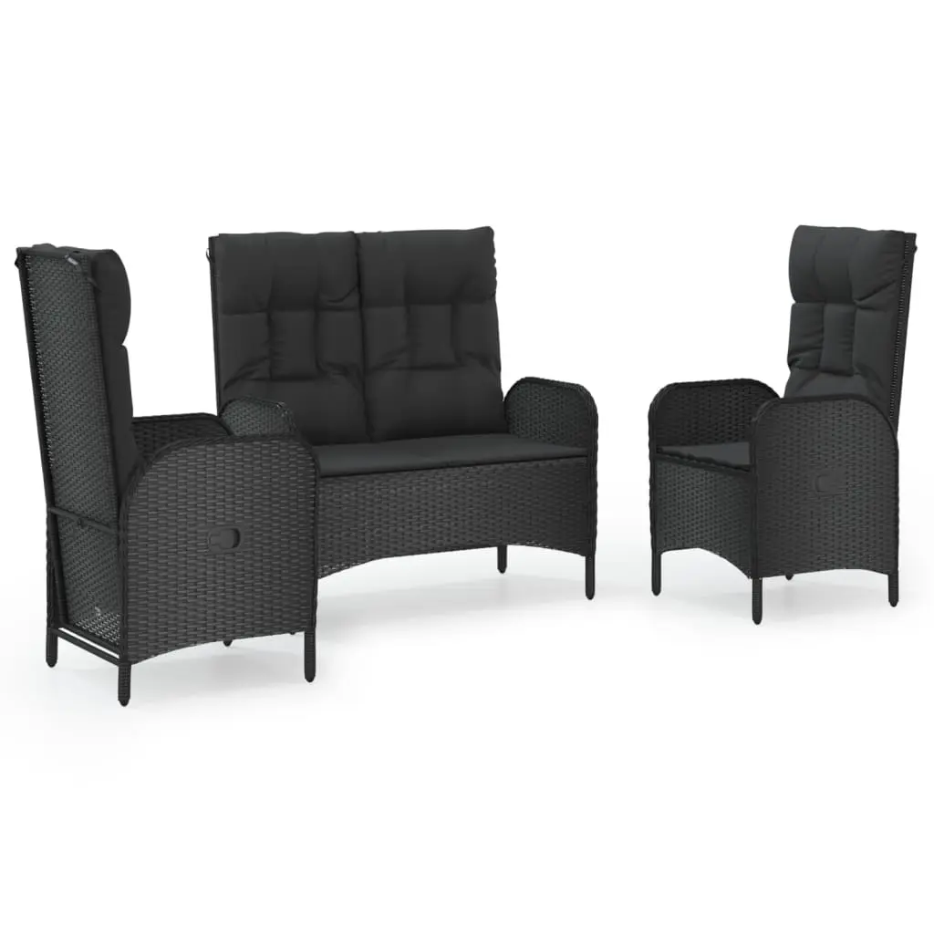 3 Piece Garden Dining Set with Cushions Black Poly Rattan 3185093 - Furniture