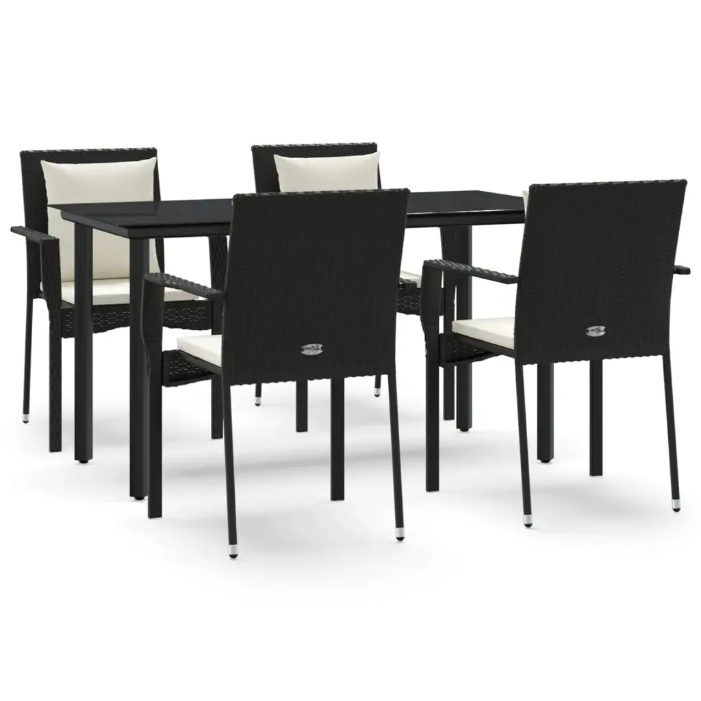 5 Piece Garden Dining Set with Cushions Black Poly Rattan 3185109 - Furniture