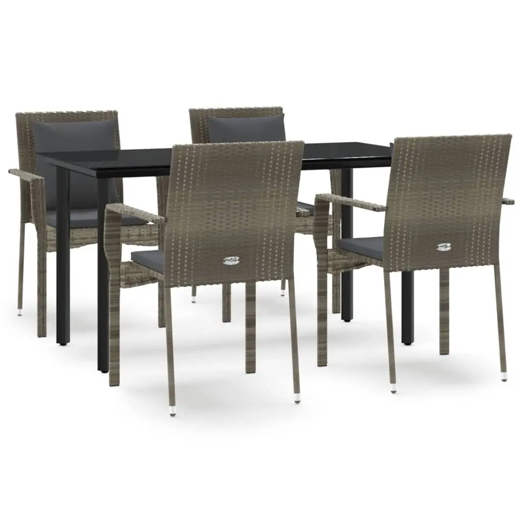 5 Piece Garden Dining Set with Cushions Black and Grey Poly Rattan 3185115 - Furniture