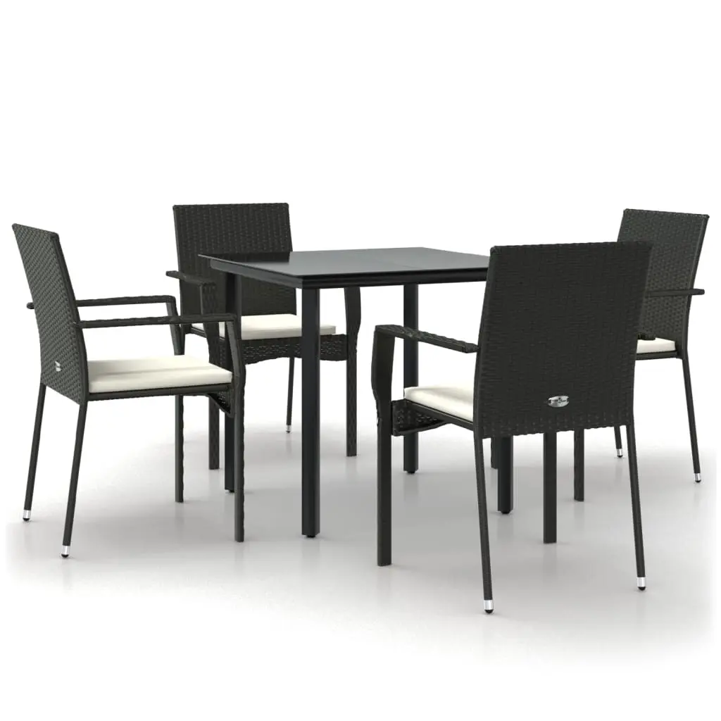 5 Piece Garden Dining Set with Cushions Black Poly Rattan 3185132 - Furniture