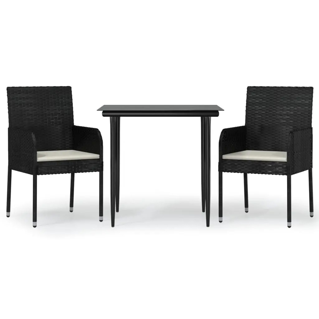 3 Piece Garden Dining Set with Cushions Black Poly Rattan 3185143 - Furniture