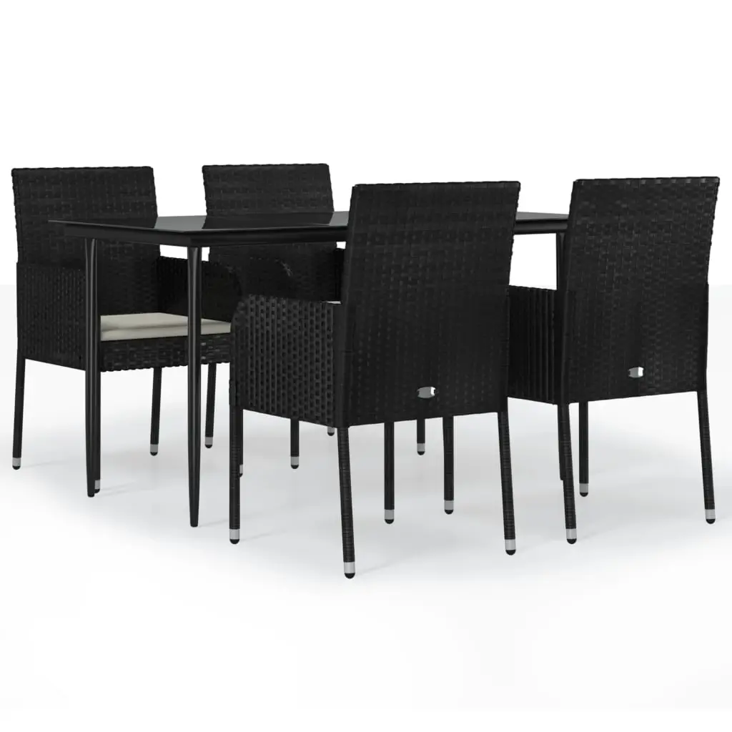 5 Piece Garden Dining Set with Cushions Black Poly Rattan 3185145 - Furniture