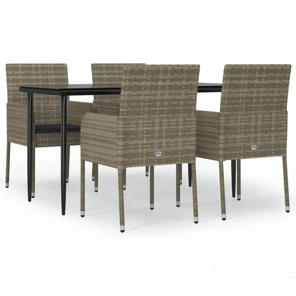 5 Piece Garden Dining Set with Cushions Black and Grey Poly Rattan 3185151 - Furniture