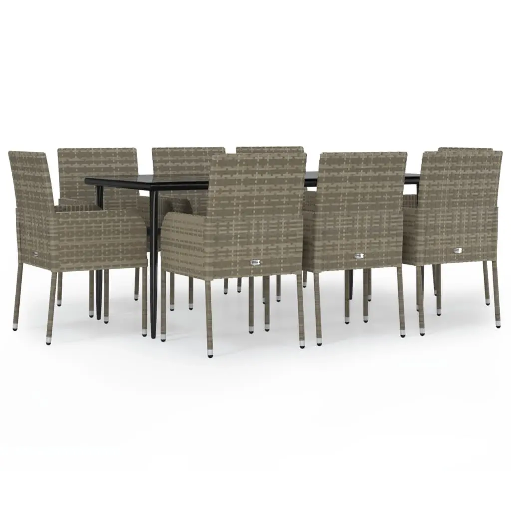 9 Piece Garden Dining Set with Cushions Black and Grey Poly Rattan 3185152 - Furniture