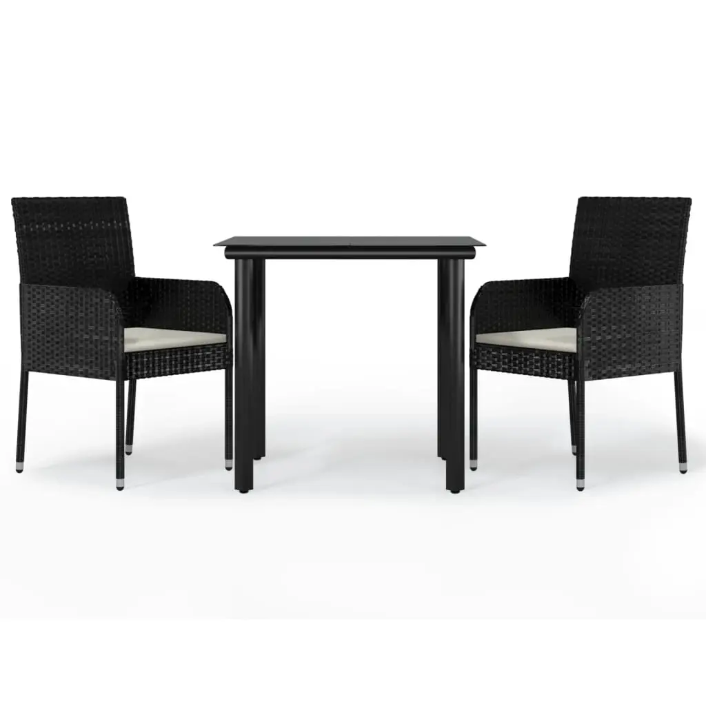 3 Piece Garden Dining Set with Cushions Black Poly Rattan 3185155 - Furniture