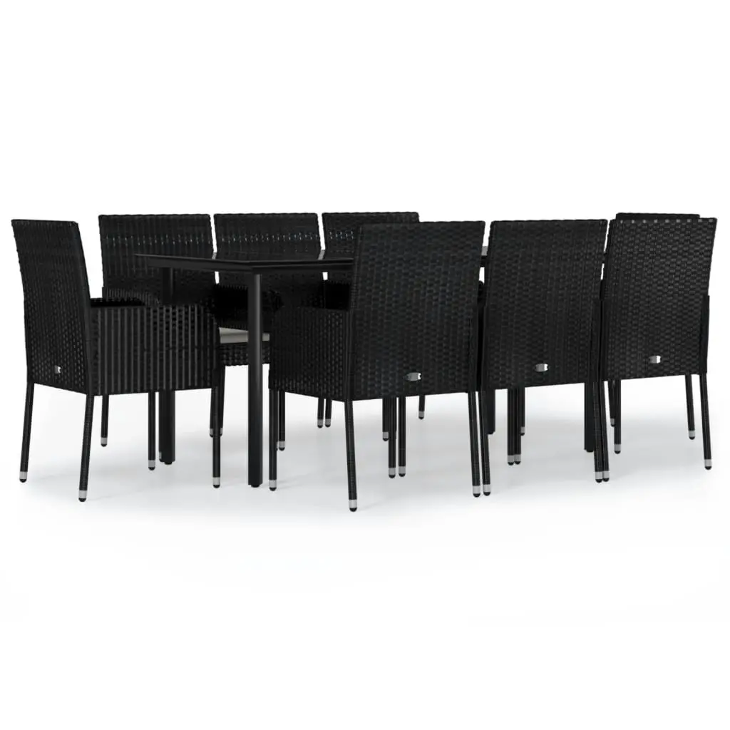 9 Piece Garden Dining Set with Cushions Black Poly Rattan 3185158 - Furniture
