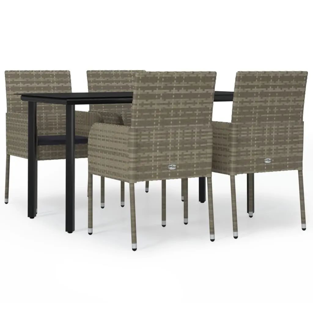 5 Piece Garden Dining Set with Cushions Black and Grey Poly Rattan 3185163 - Furniture
