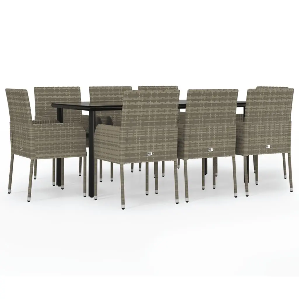 9 Piece Garden Dining Set with Cushions Black and Grey Poly Rattan 3185164 - Furniture
