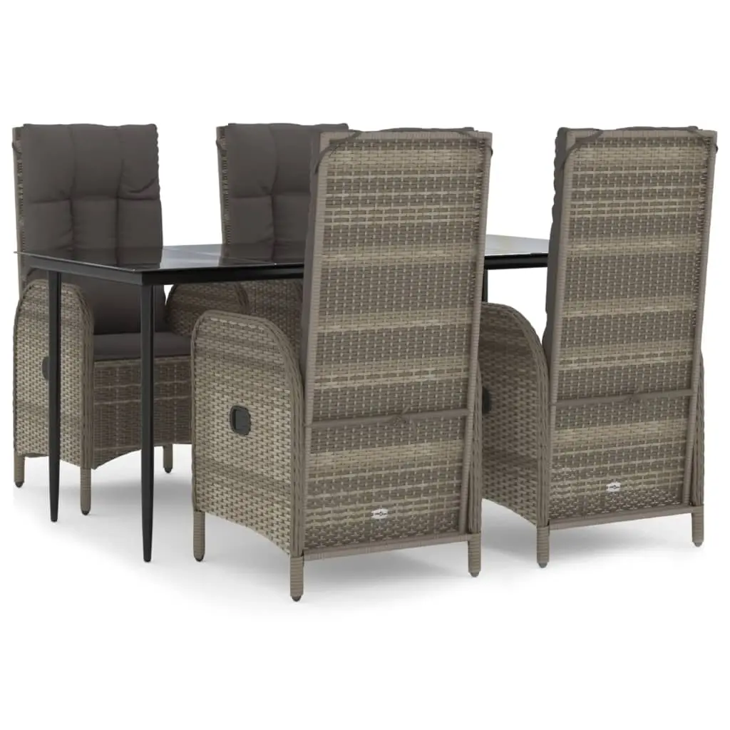 5 Piece Garden Dining Set with Cushions Black and Grey Poly Rattan 3185181 - Furniture