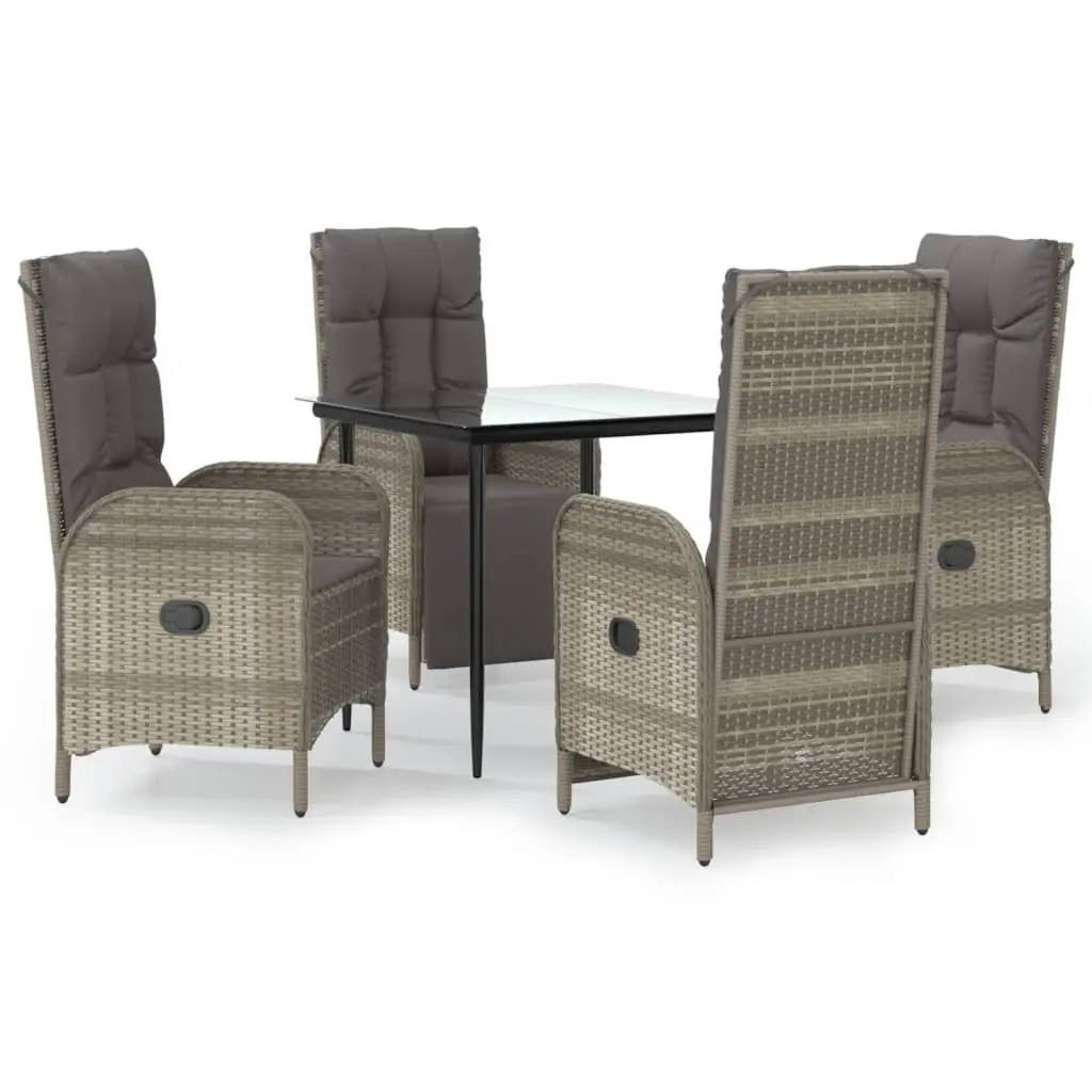 5 Piece Garden Dining Set with Cushions Black and Grey Poly Rattan 3185185 - Furniture