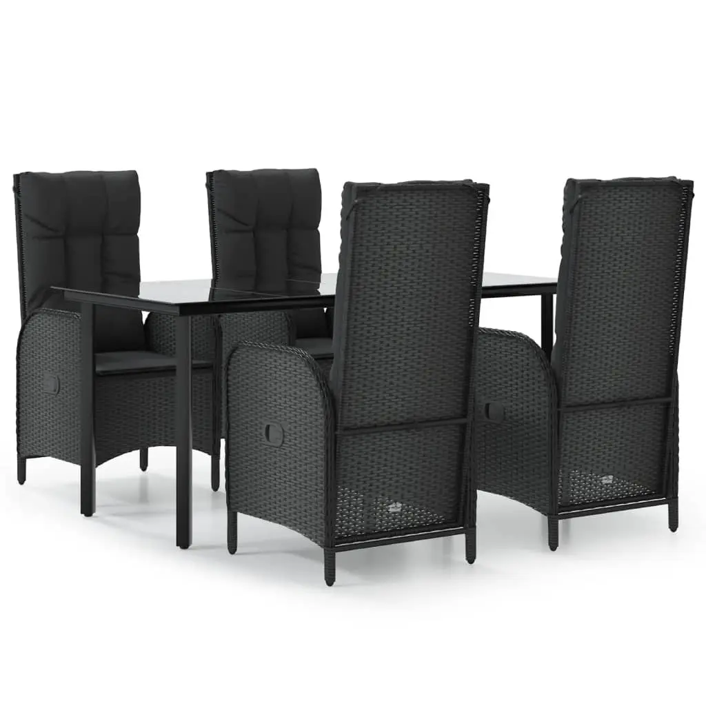 5 Piece Garden Dining Set with Cushions Black Poly Rattan 3185191 - Furniture