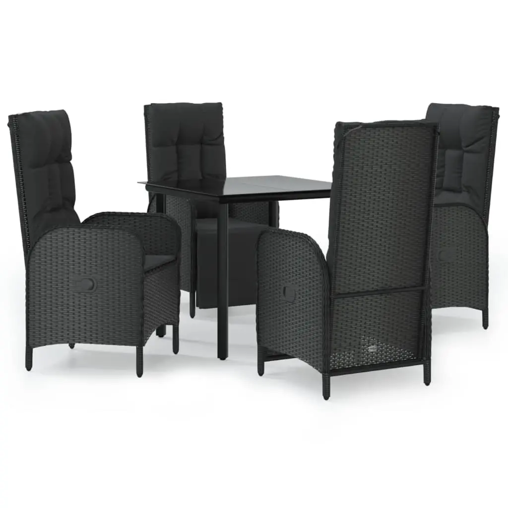 5 Piece Garden Dining Set with Cushions Black Poly Rattan 3185195 - Furniture