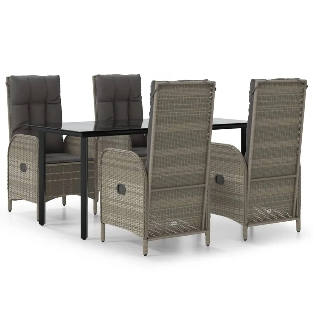 5 Piece Garden Dining Set with Cushions Black and Grey Poly Rattan 3185201 - Furniture