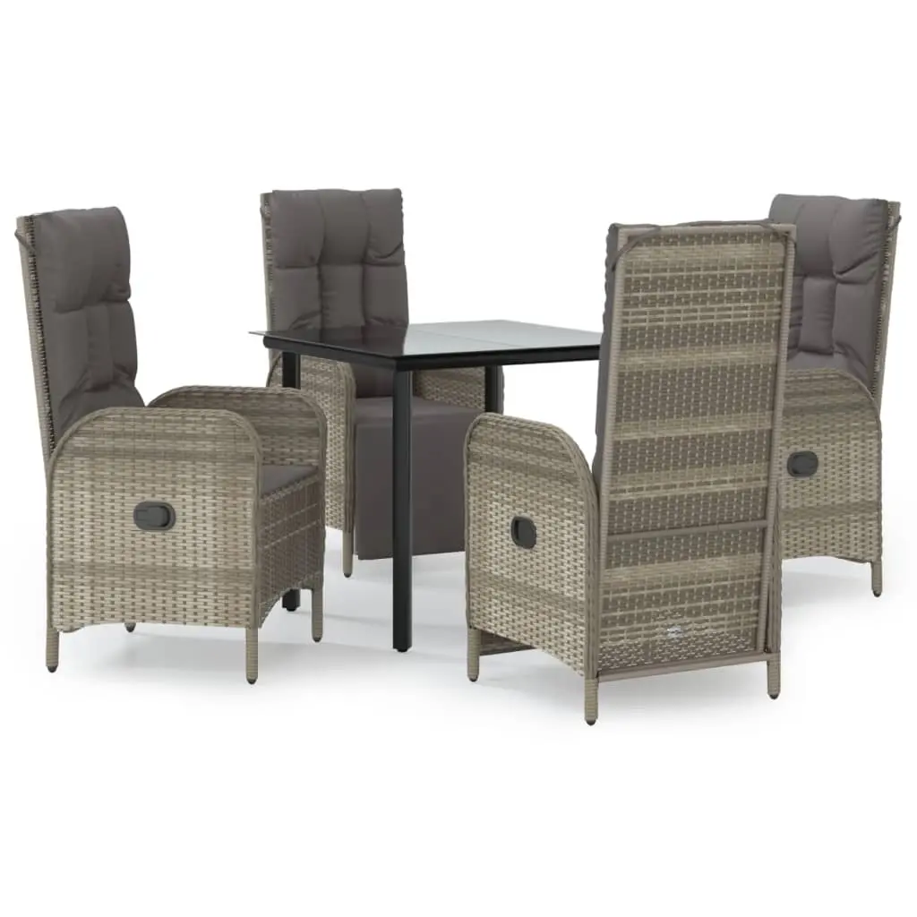 5 Piece Garden Dining Set with Cushions Black and Grey Poly Rattan 3185205 - Furniture