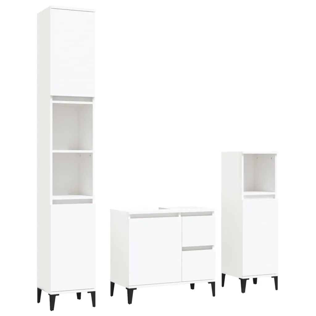 3 Piece Bathroom Cabinet Set White Engineered Wood 3185543 - Furniture