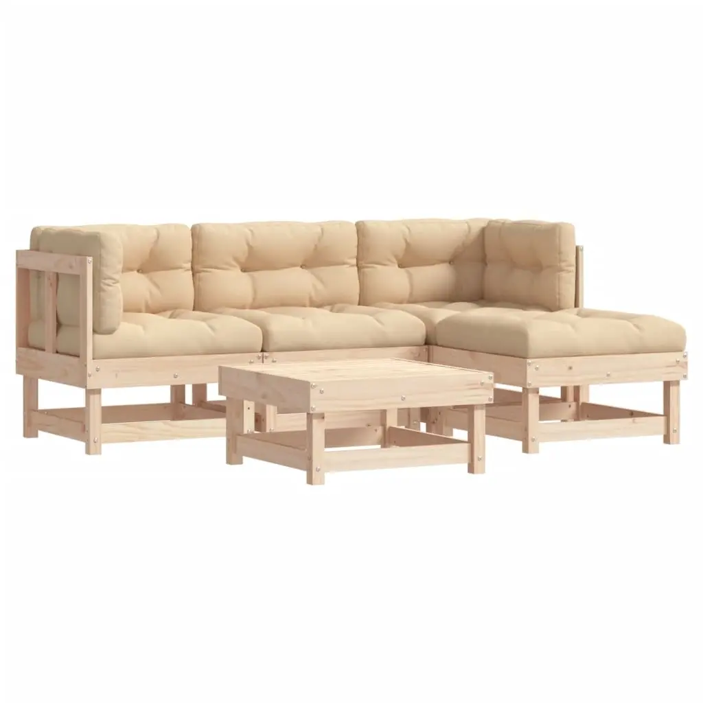 5 Piece Garden Lounge Set with Cushions Solid Wood 3185787 - Furniture