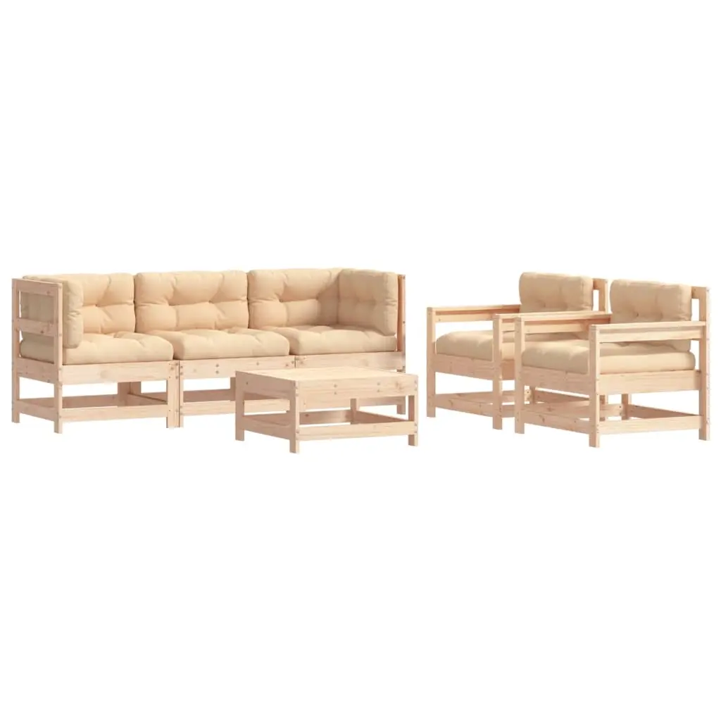 6 Piece Garden Lounge Set with Cushions Solid Wood 3185815 - Furniture