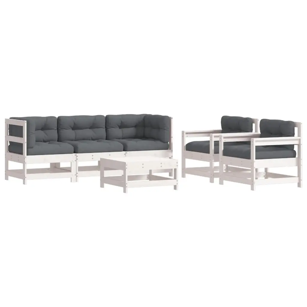 6 Piece Garden Lounge Set with Cushions White Solid Wood 3185816 - Furniture