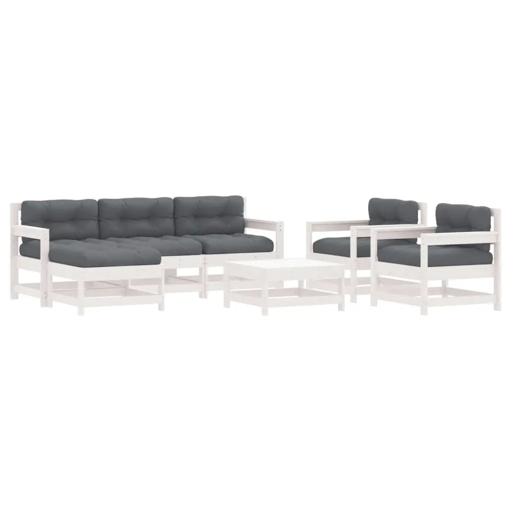 7 Piece Garden Lounge Set with Cushions White Solid Wood 3185823 - Furniture