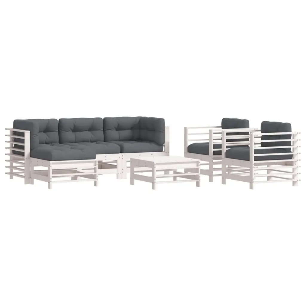 7 Piece Garden Lounge Set with Cushions White Solid Wood 3185837 - Furniture