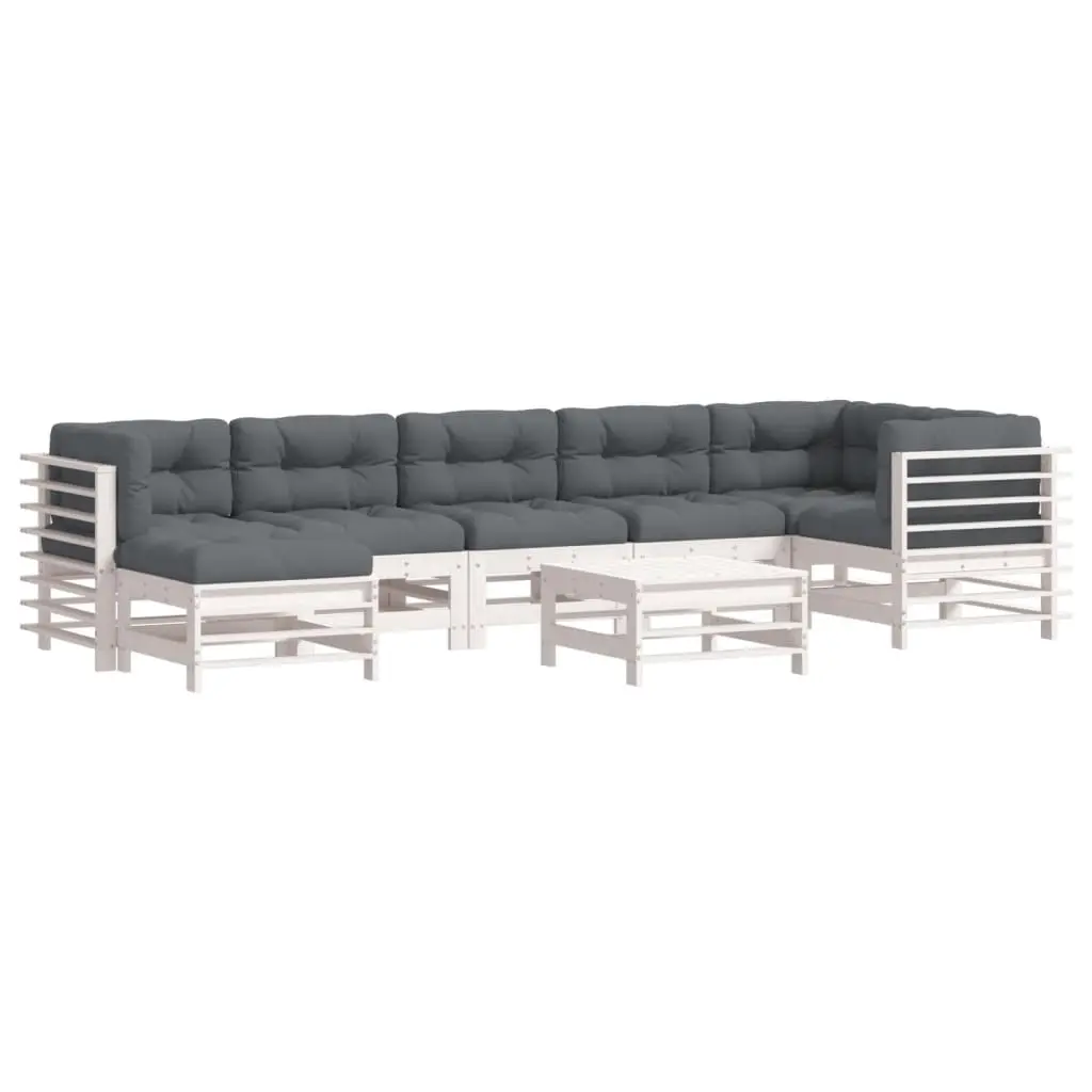 8 Piece Garden Lounge Set with Cushions White Solid Wood 3185858 - Furniture