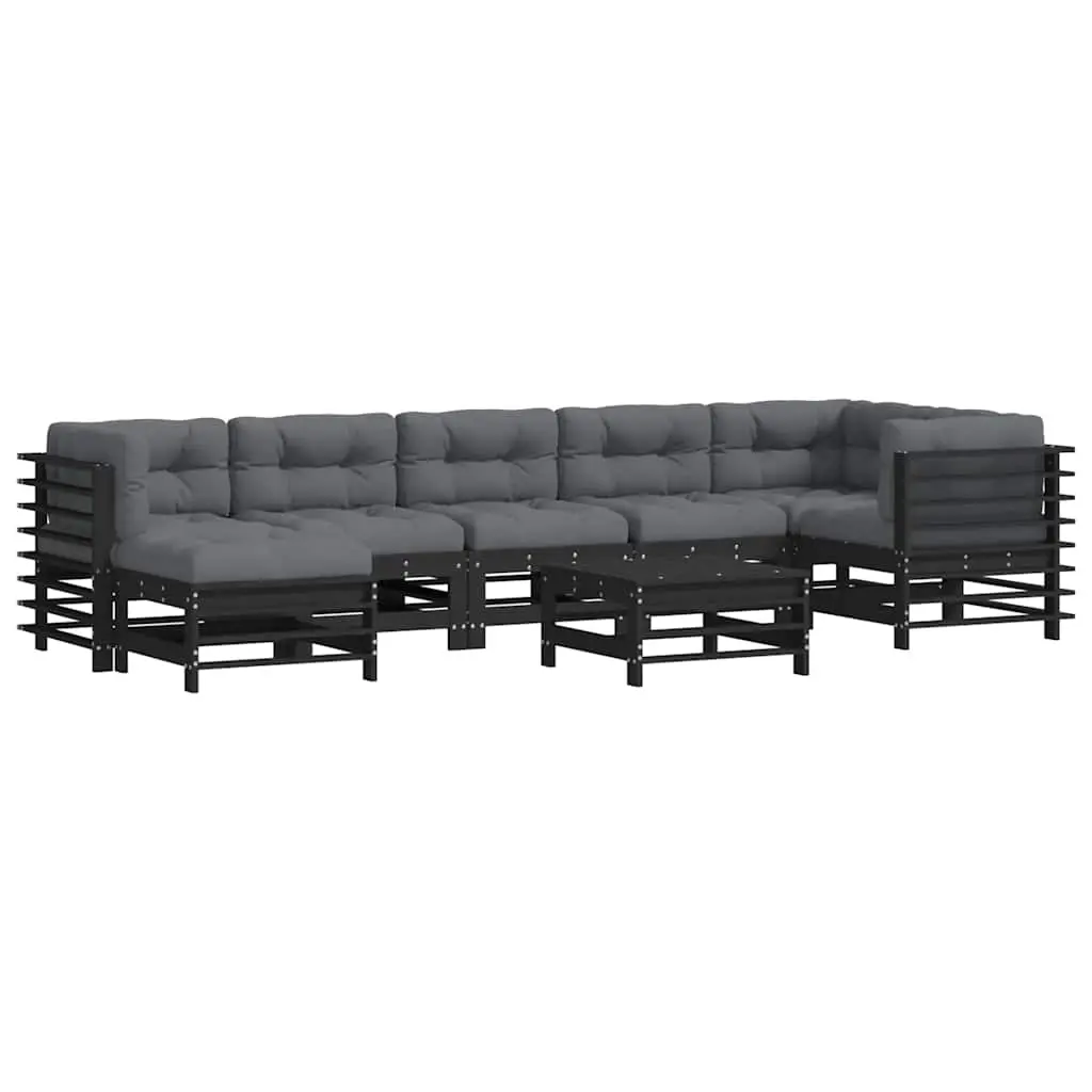 8 Piece Garden Lounge Set with Cushions Black Solid Wood 3185861 - Furniture