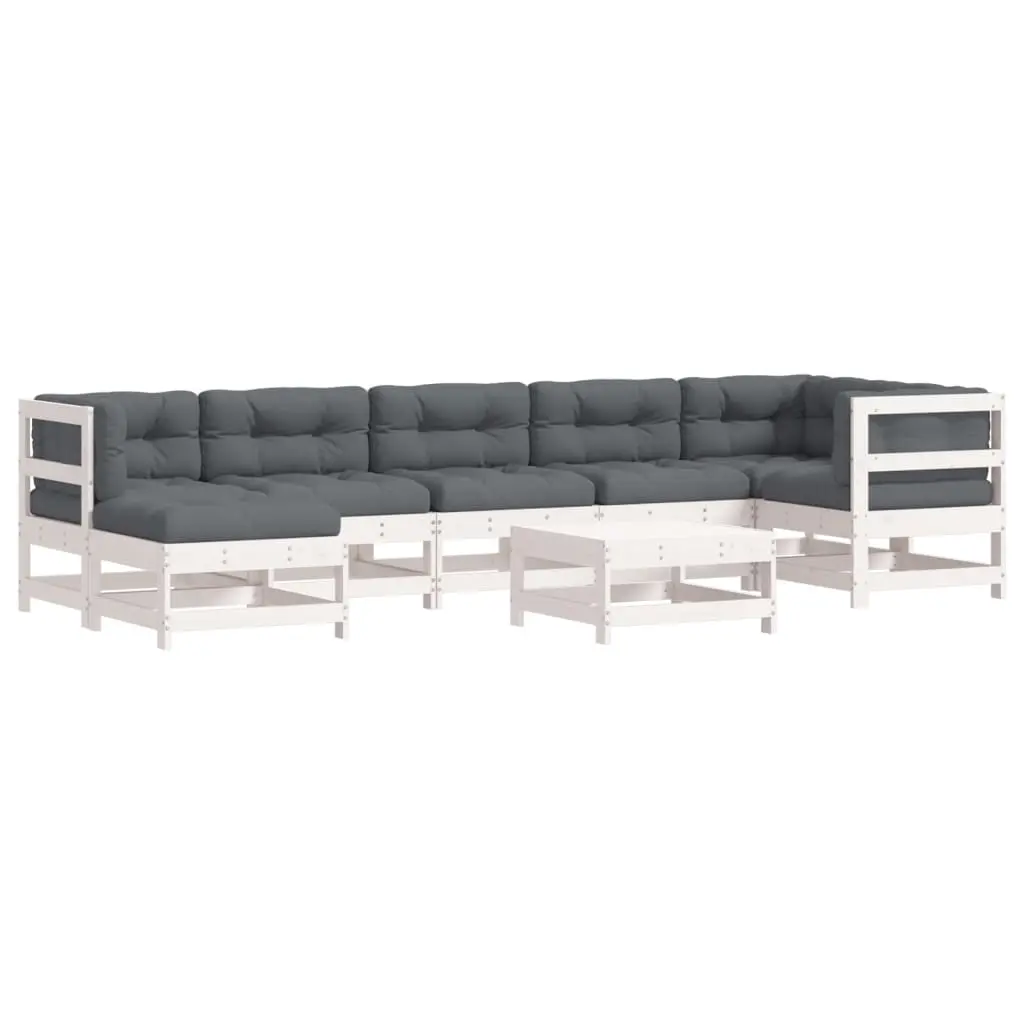 8 Piece Garden Lounge Set with Cushions White Solid Wood 3185872 - Furniture