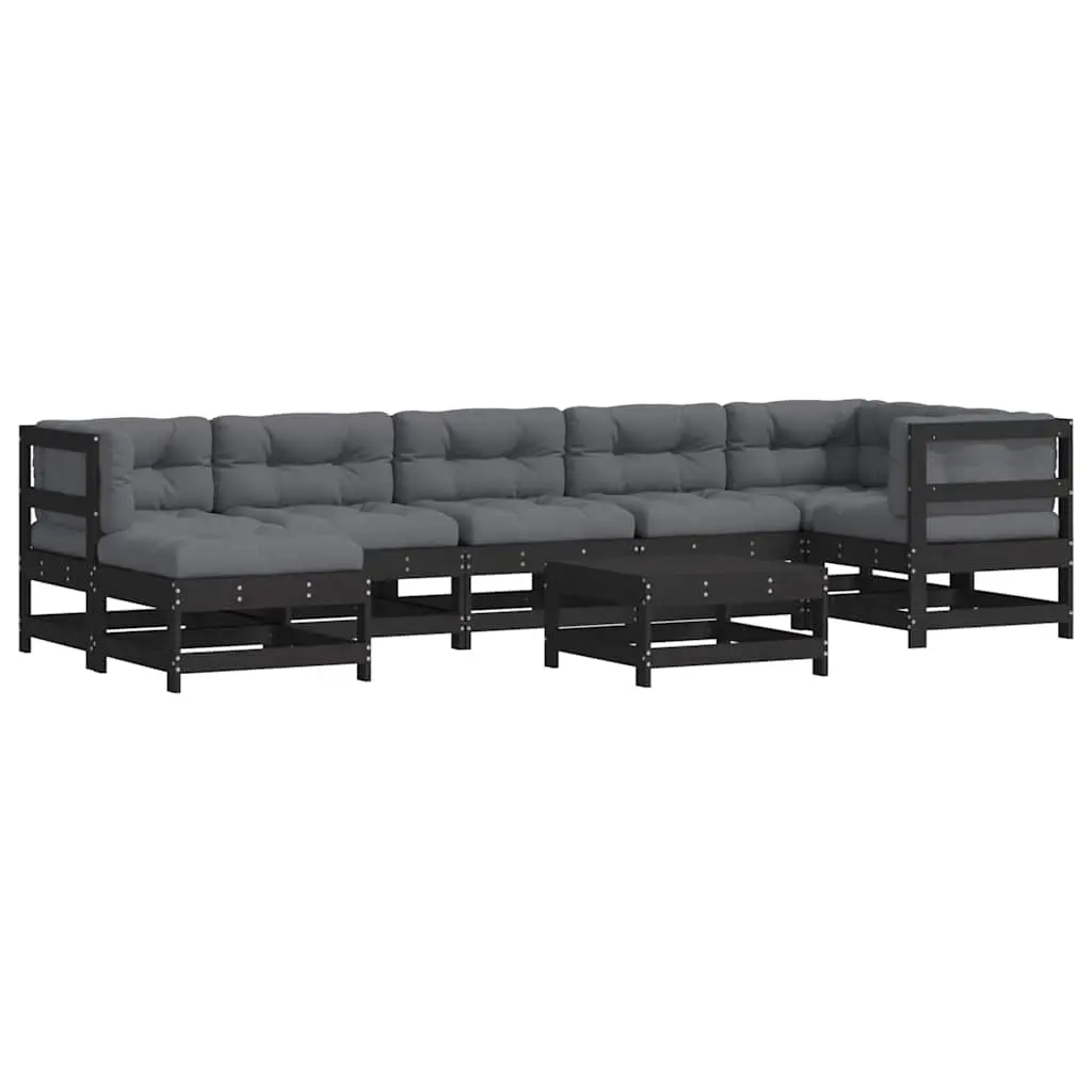 8 Piece Garden Lounge Set with Cushions Black Solid Wood 3185875 - Furniture