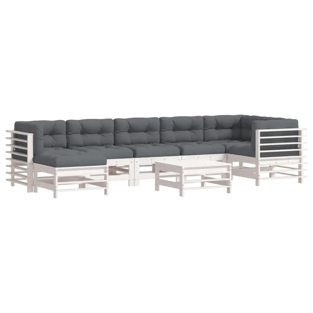 8 Piece Garden Lounge Set with Cushions White Solid Wood 3185879 - Furniture