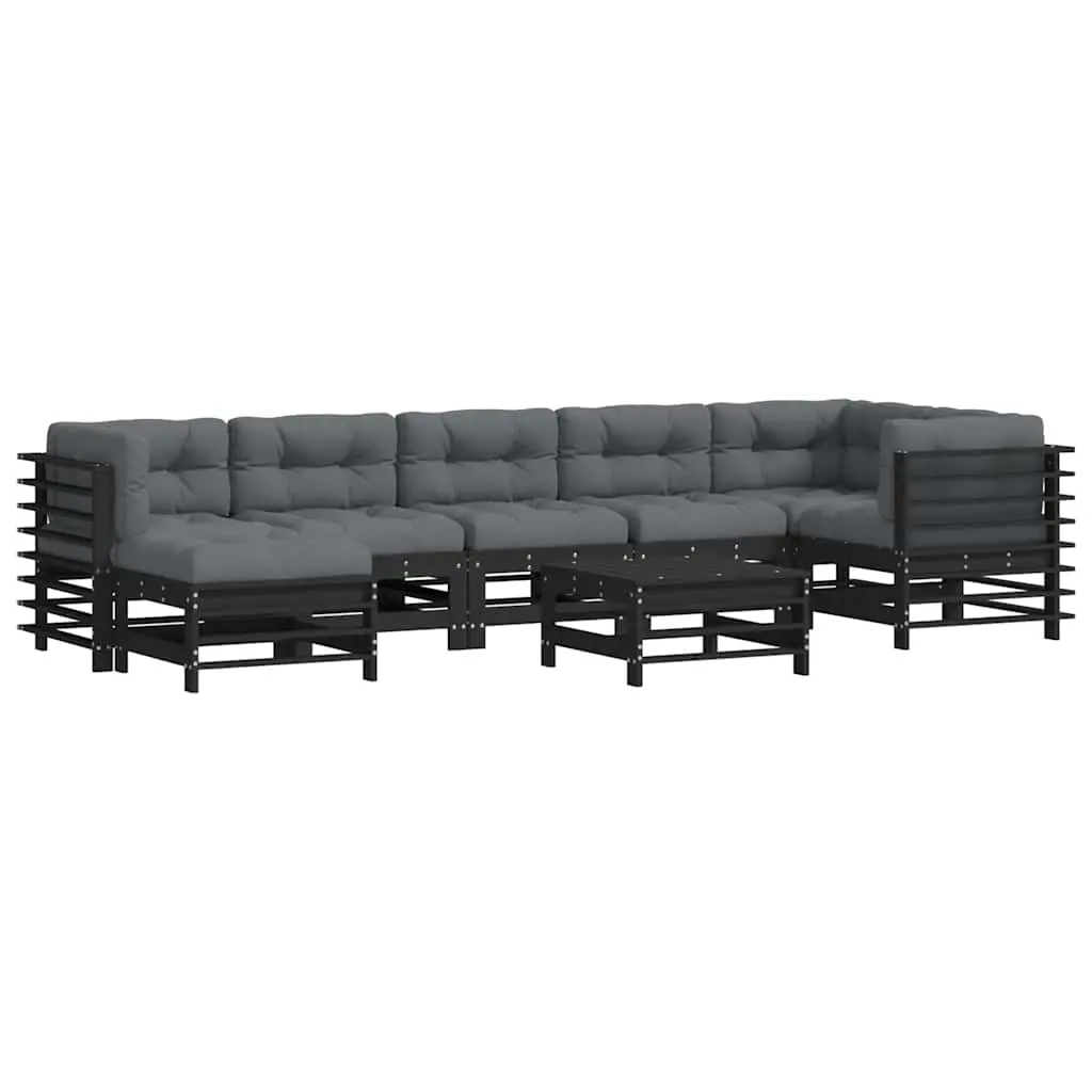 8 Piece Garden Lounge Set with Cushions Black Solid Wood 3185882 - Furniture