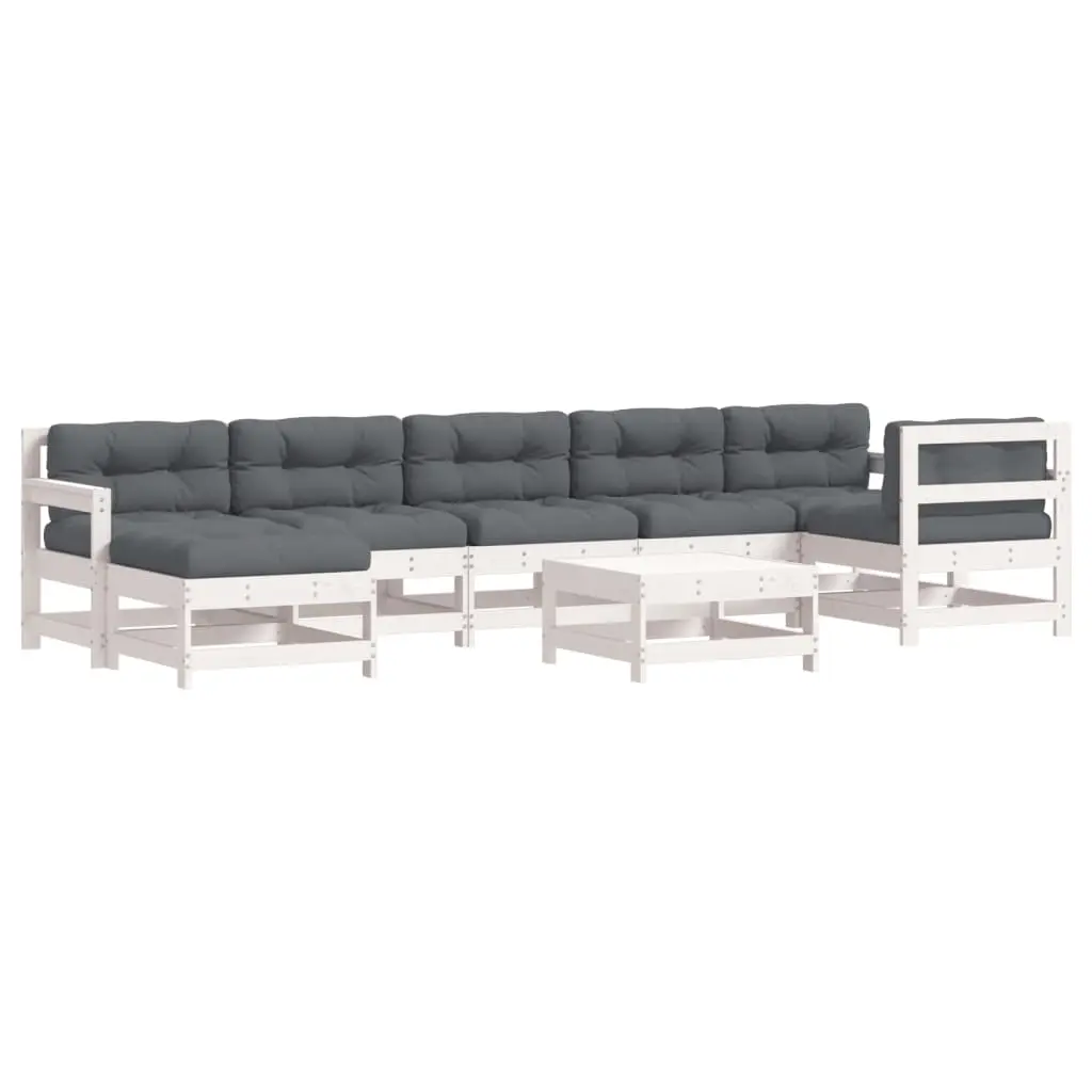 8 Piece Garden Lounge Set with Cushions White Solid Wood 3185886 - Furniture
