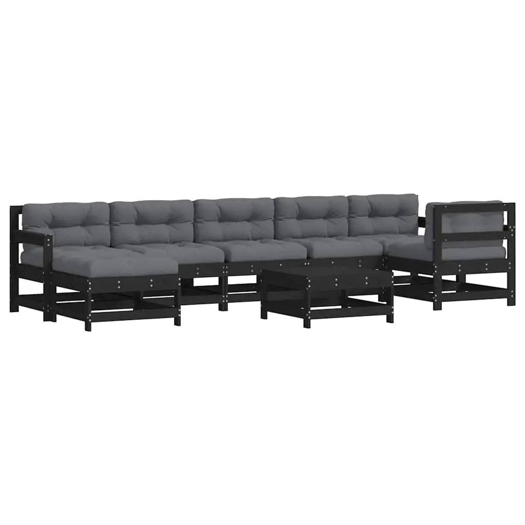 8 Piece Garden Lounge Set with Cushions Black Solid Wood 3185889 - Furniture
