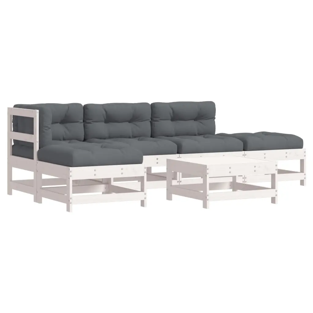 6 Piece Garden Lounge Set with Cushions White Solid Wood 3185900 - Furniture