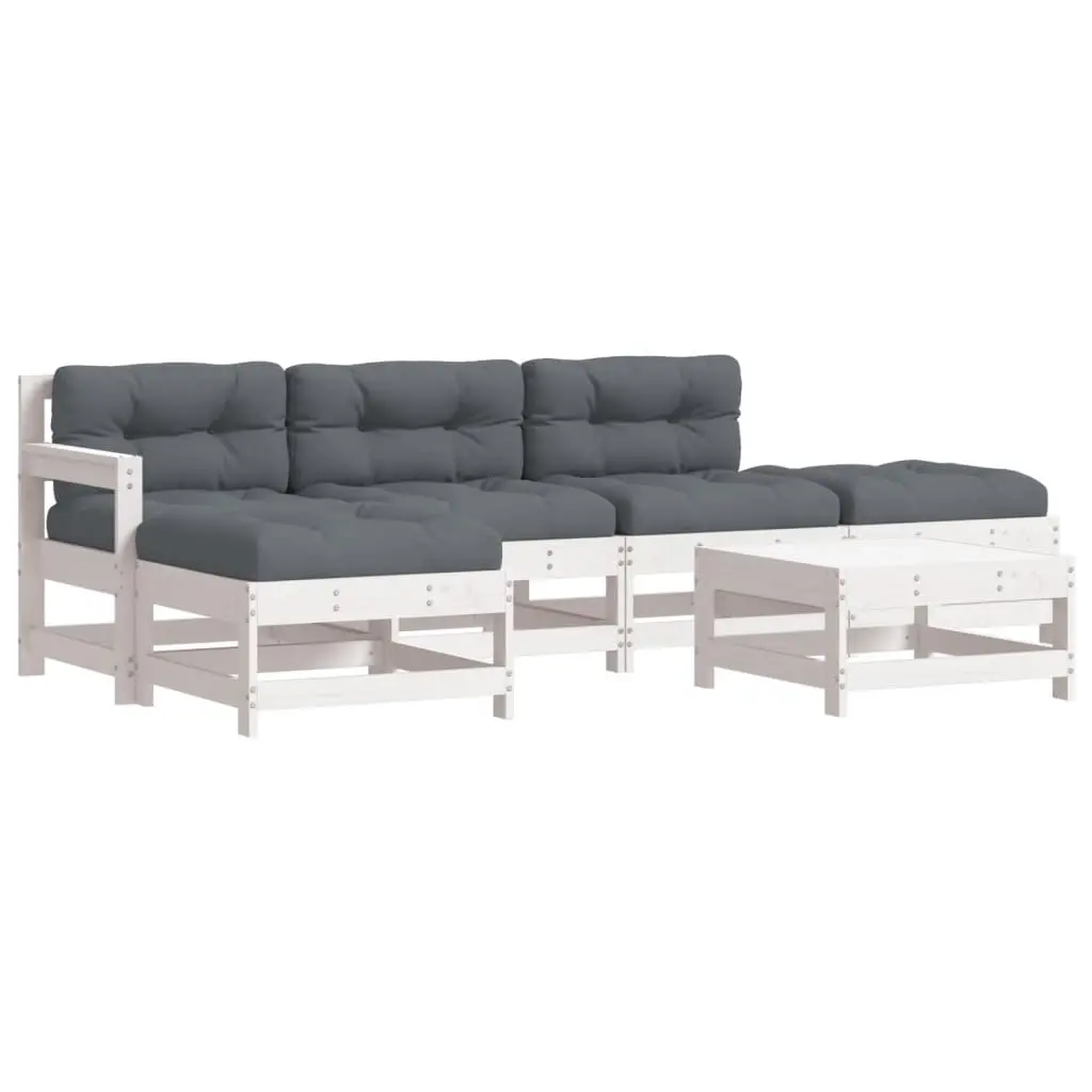 6 Piece Garden Lounge Set with Cushions White Solid Wood 3185907 - Furniture
