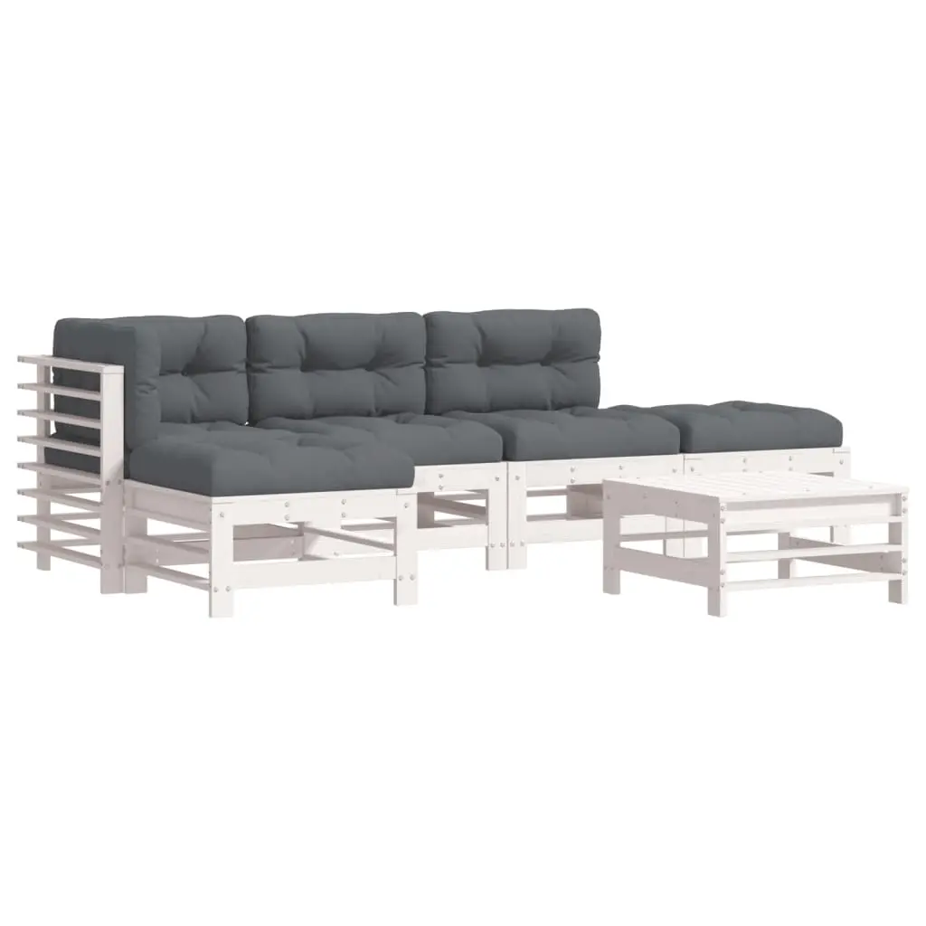 6 Piece Garden Lounge Set with Cushions White Solid Wood 3185914 - Furniture