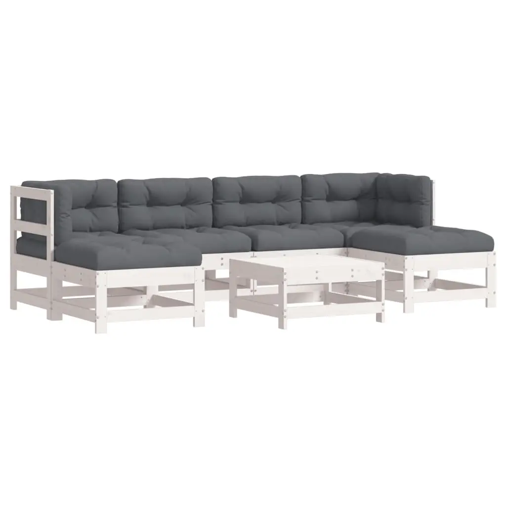 7 Piece Garden Lounge Set with Cushions White Solid Wood 3185928 - Furniture