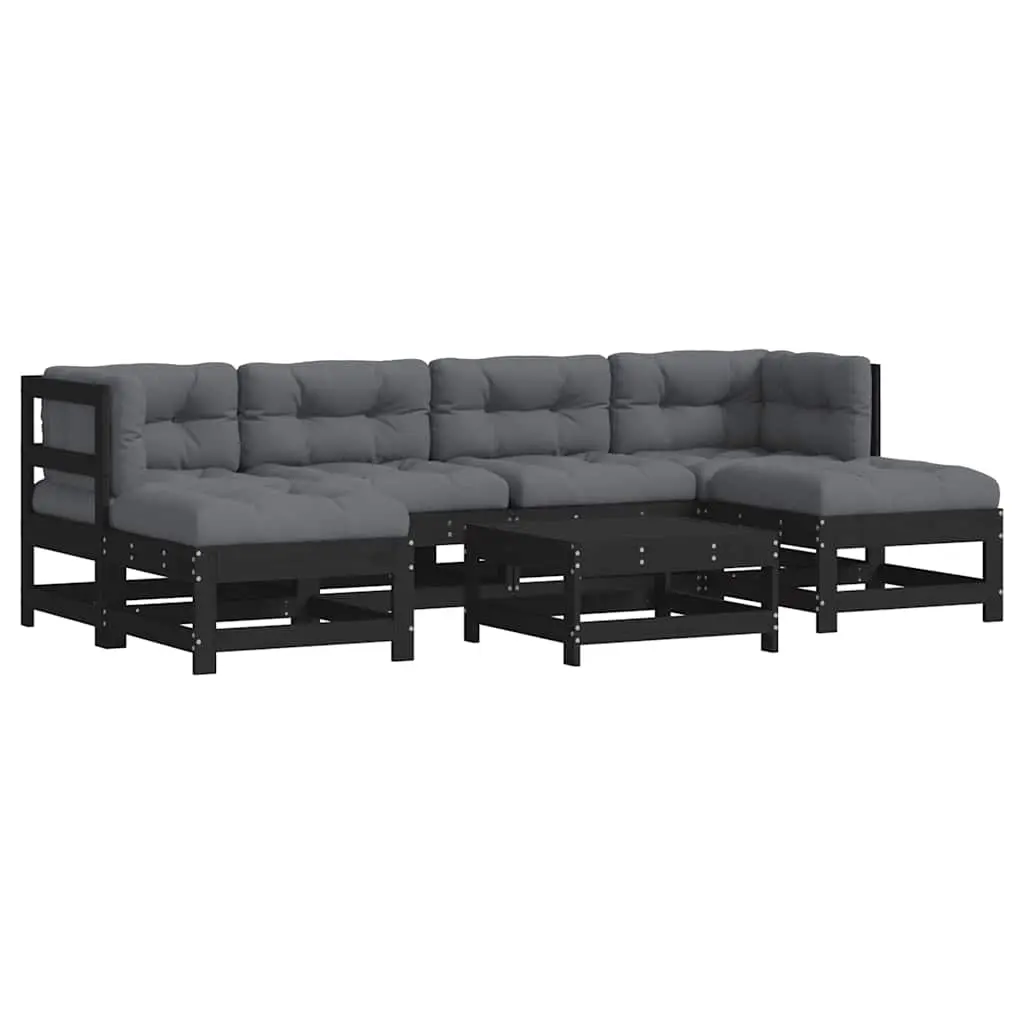 7 Piece Garden Lounge Set with Cushions Black Solid Wood 3185931 - Furniture