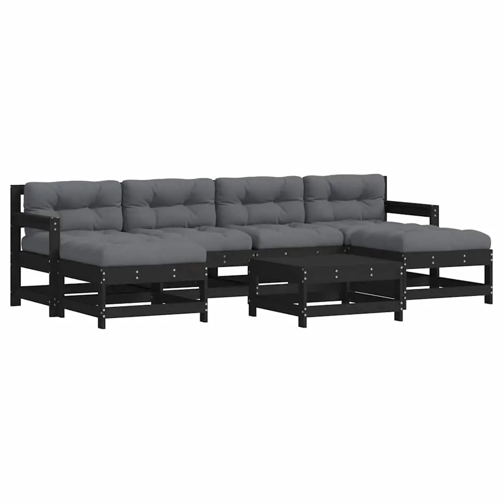 7 Piece Garden Lounge Set with Cushions Black Solid Wood 3185938 - Furniture